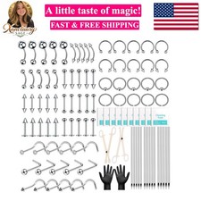 104PCS Body Septum Piercing Kit with 14G/16G/20G Piercing Needles Piercing Je...