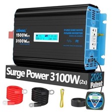 1500 Watt Pure Sine Wave Power Inverter 12V DC to 120V AC,3100W 1500W-GFCI