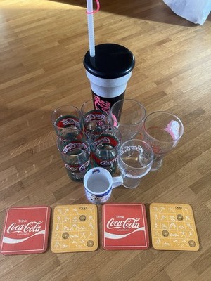 Coca Cola Konvolut 7xGläser und 1xBecher 4xBierdeckel Olympia 72 /Espresso Tasse