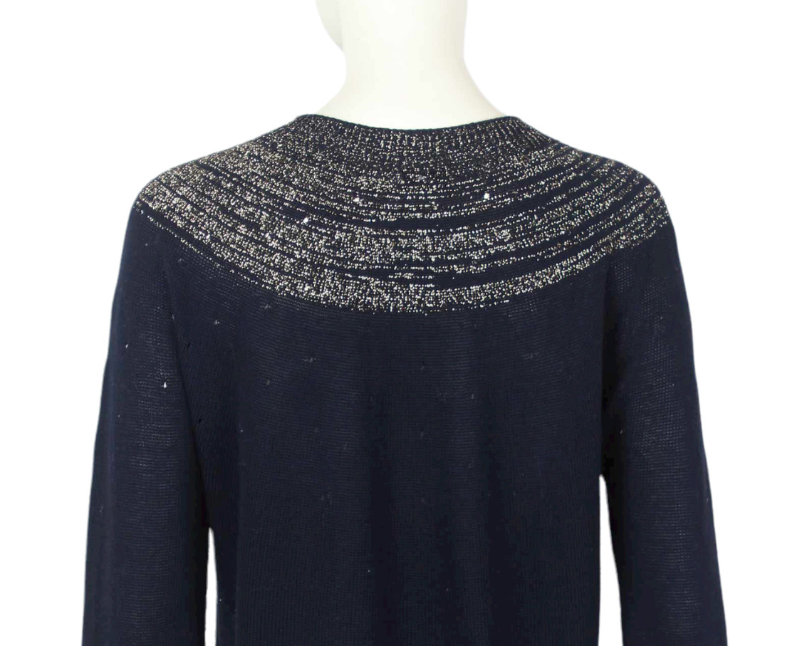 DRIES VAN NOTEN Size S Navy Metallic Neck Sweater Knitwear Top RRP $950 image 3