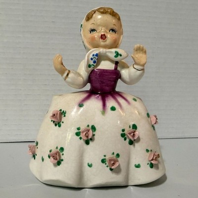 Vintage Napco Girl Wearing Scarf Ceramic Planter Pink Flowers 1956 C2267G