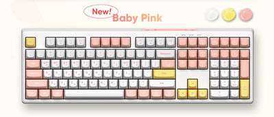 ABKO USB Wired Korean Keyboard Membrane 108-Key LED Ergonomic Design (Baby Pink)