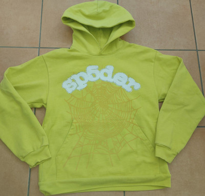 sp5der Herren Hoodie Pullover Grün Gr. S Baumwolle Fleece Druckgrafik Bestickt