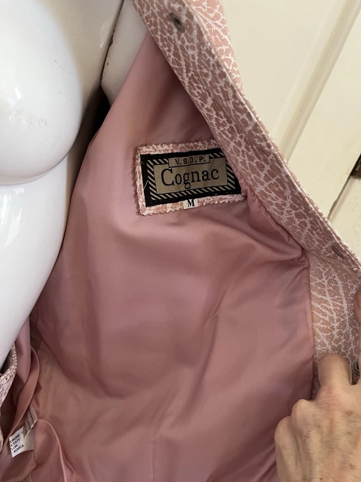 V.S.O.P. Conjunto Chaqueta/Falda COÑAC VINTAGE AÑOS 80 Cuero Rosa GLAM ROCK Talla M 9/10 Foto 4 de 4