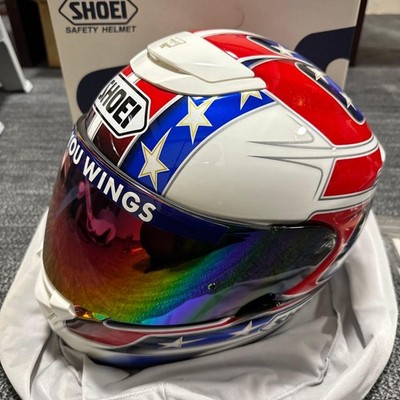 SHOEI QWEST WINGS M 57cm Helmet Red Bull Tricolor w/ Mirror Shield Rare FreeShip