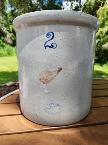 RARE Small Wing Antique Vintage RED WING 2 Gallon Stoneware Crock 1930s