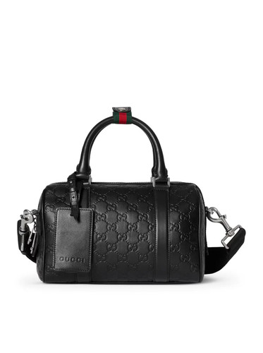 GUCCI Emblem Small $2750 Black GG Leather Duffle Bag New & Authentic