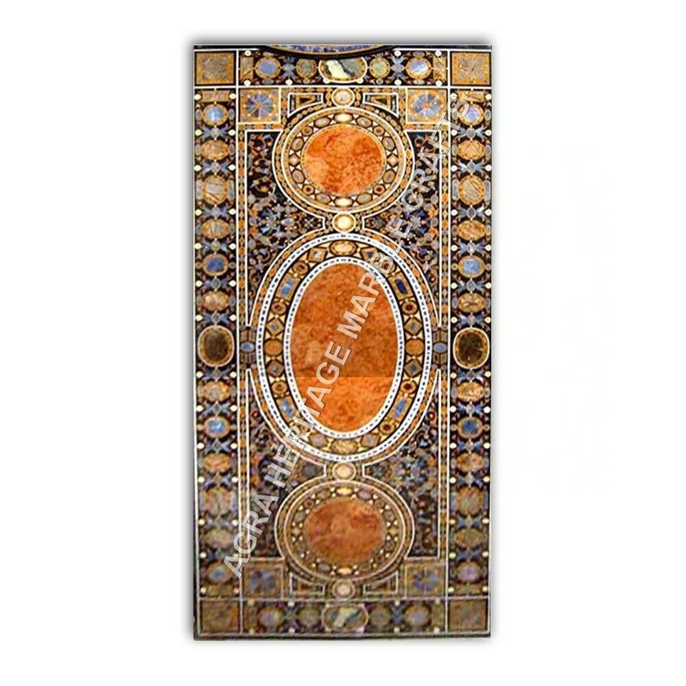Image of 8'x4' Marble Center Dining Garden Table Top Multi Inlay Gemstone Home Decor E983