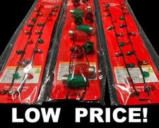 Christmas Light Up Necklace LOT OF 3 with Jingle Bell Chain String Flashing LED