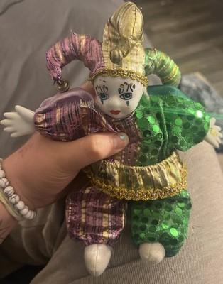 Cloth Jester New Orleans Green Purple Sequin cloth blue Eyes With blush cheeks 