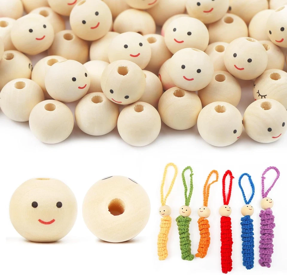 50 Stück Set Holzperlen Mit Gesicht 10/20/25mm Holzkugeln Holzköpfe Mit Gesicht - Bild 3 von 4