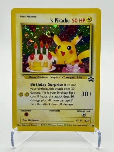 1999 Pokémon Birthday Pikachu Holo Promo #24 WOTC Swirl Rare TCG