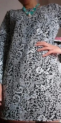Glockenkleid 70er Style M L Retro Bell Dress Black & White Arabesque Print