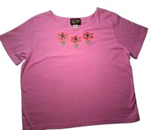Bob Mackie Wearable Art Womens Tee Shirt Women's Large Pink Floral Embroidered