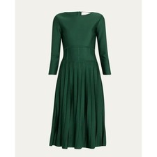 $2390 Carolina Herrera Corset-Waist Pleated Midi Dress Size: XL