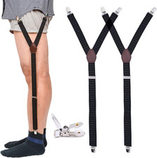 Mens Shirt Stays Military Adjustable Elastic Garter Straps Sock Non-Slip Clamps