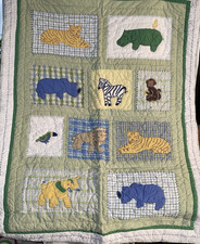 Pottery Barn Kids Crib Quilt Safari Jungle Animal Patchwork Green Cotton Bedding