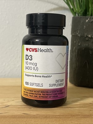 CVS Health D3 10 mcg 400 IU Supplement 100 Softgels Dietary supplement EXP 07/26
