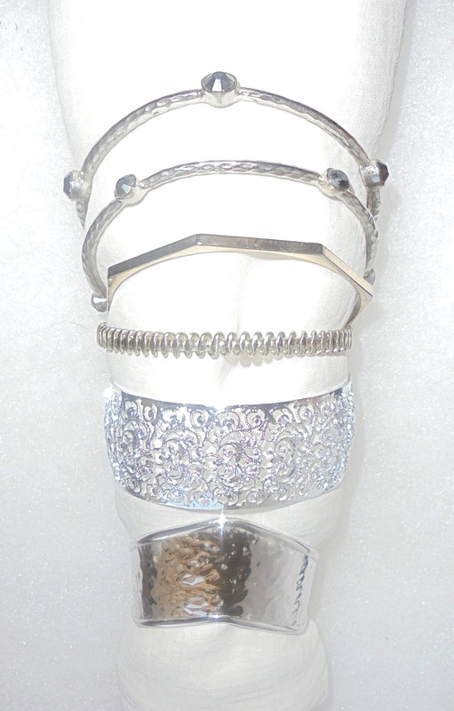 Vintage Current Silver Tone Hematite Rhinestone Bangle Cuff Bracelet Lot