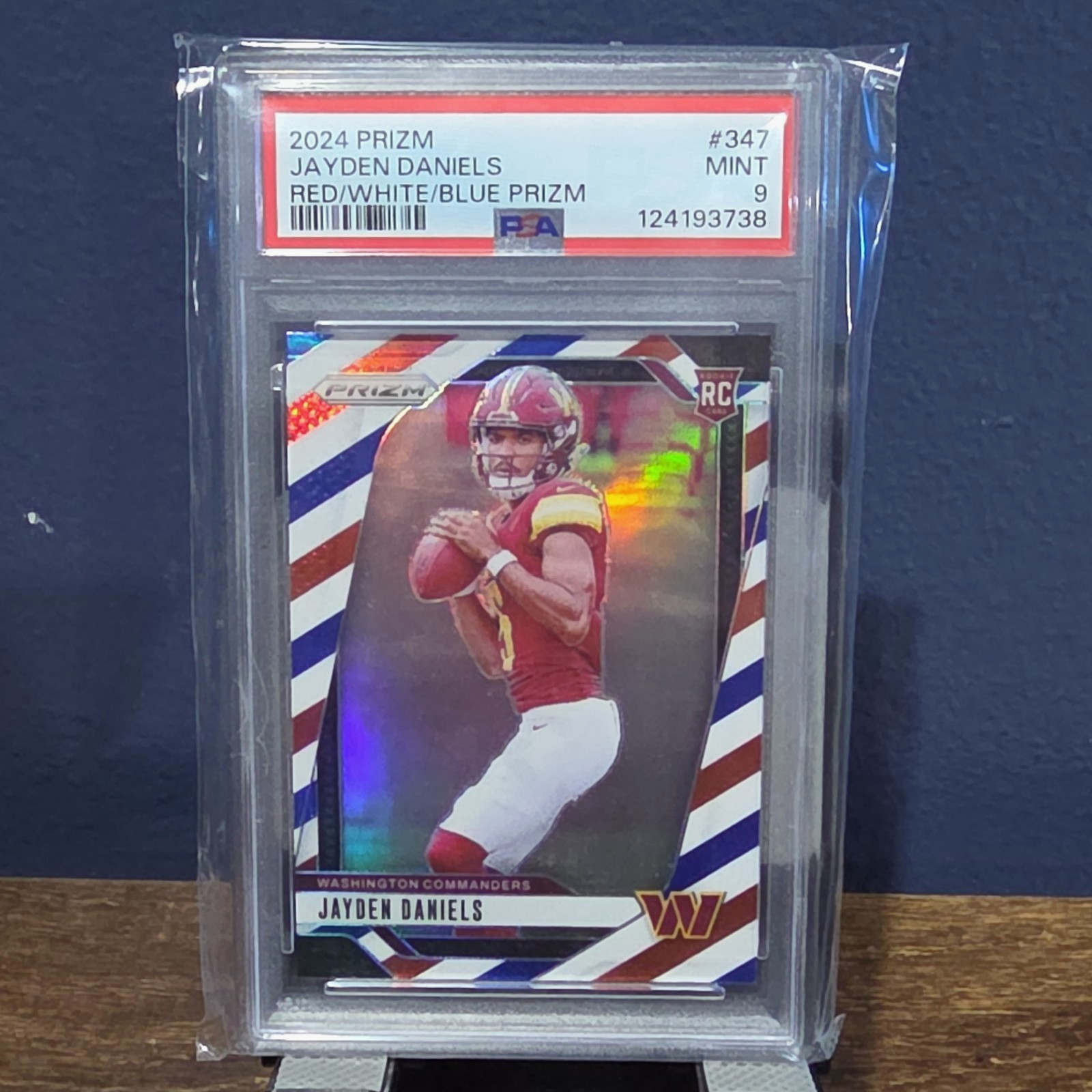 Panini 2024 Prizm Rookies Jayden Daniels #347 Red White & Blue Prizm PSA 9 view 1