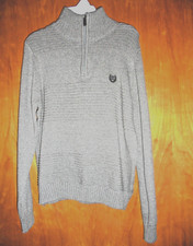 New CHAPS Pullover Sweater Boys Size 10/12 Gray Mock Neck 1/4 Zip with Logo