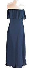 NWT-Bill Levkoff 1500B Ruffle Trim Off/On Shoulder Gown-Sz 8 Navy -MRSP 205
