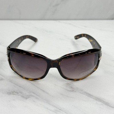 NWT Chico's Linear Gold Rhinestone Tortoise Sunglasses Gradient Smoke Lens UV