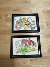 Vintage Set 2 Watercolor Abstract Paintings Joy Lío ir 1970s Signed 7”X5”