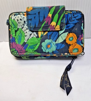Vera Bradley Midnight Blues ID Case Change Coin Wristlet Small Carry Blue Floral