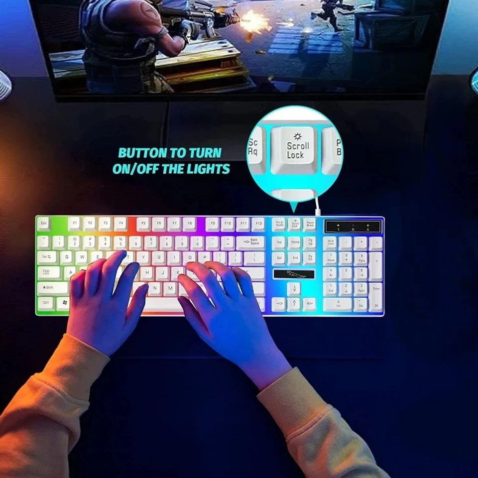 Gaming Keyboard Set Mouse Rainbow LED Wired USB For PC Laptop PS4 Xbox One 360UK - Image 3 of 4