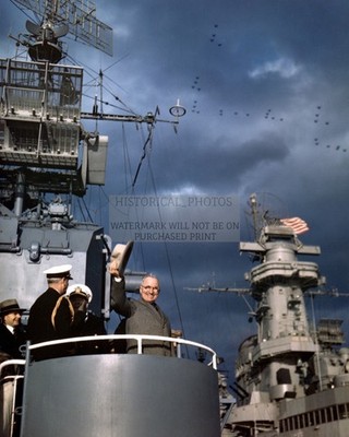 PRESIDENT HARRY TRUMAN USS RENSHAW DD-499 NAVY DAY FLEET 1945 8X10 PHOTO