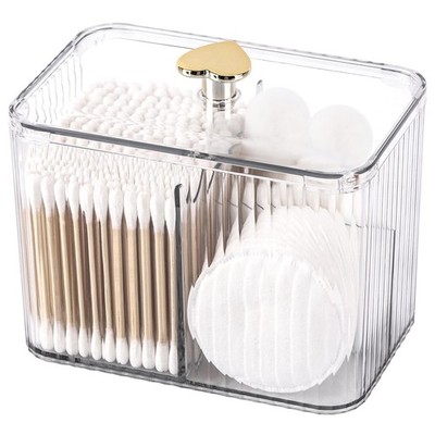 Qtip Holder Dispenser 3-Section Clear Bathroom Organizer Jar 3 Grids Cotton S...