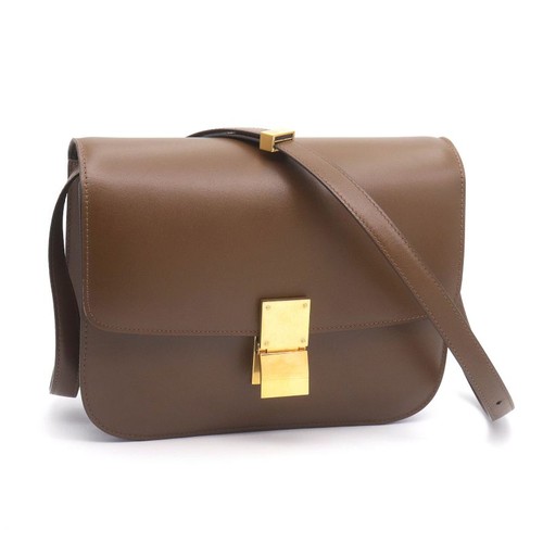 Celine Classic Box Medium Shoulder Bag Brown Leather Gold Hardware 9x7x2.8 in