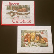 "Foal Into The Season", (2) Leanin Tree Christmas, New Year Cards, (2) Envelopes