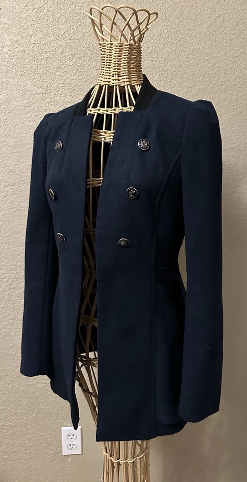 Blazer Double Zero Feminino Pequeno Azul Marinho Ajustado Jaqueta Aberta Academia Equestre - Imagem 3 de 4