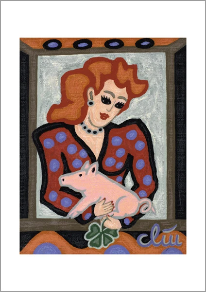 JACQUELINE DITT - Glücksfee Glücksschwein Schwein A4 DRUCK n.Gemälde Pig Luck - Bild 2 von 3