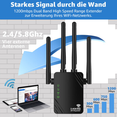 WLAN Repeater Router Range Wifi Verstärker Signal Access Point Booster 1200Mbps