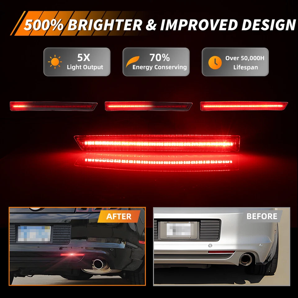 2X Red LED Rear Bumper Reflector Tail Brake Signal Lights For 13-14 Ford Mustang - Image 2 of 4