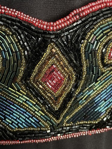 Vintage La Regale Saks Fifth Ave S Black Multi Beaded Wide Cummerbund Waist Belt - Picture 4 of 17