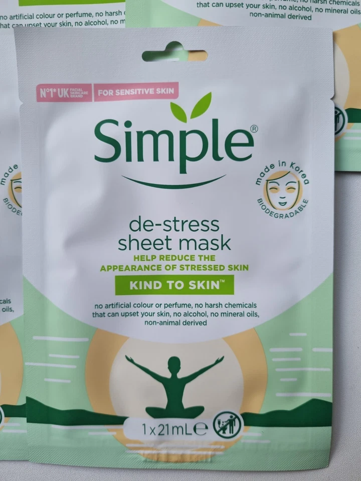 Simple Kind to Skin De-Stress Sheet With Aloe and Multi-Vitamins, 21ml x 5 - Image 2 of 3