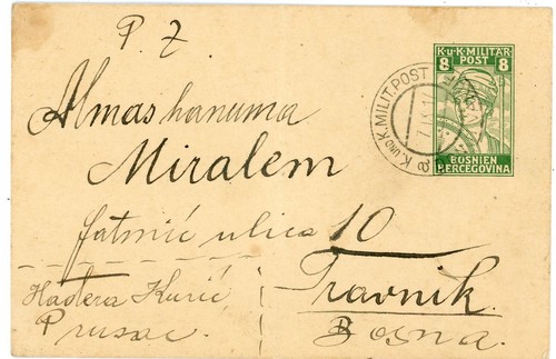 Bosnia & Herzegovina POSTAL CARD-HG:20-K.und K.MILIT. POST DONJI VAKUF-7/IX/17-T
