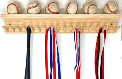 BASEBALL BAT RACK 17 MINI BATS 6 BALLS WALL HOLDER  DISPLAY Trophy Awards Metals