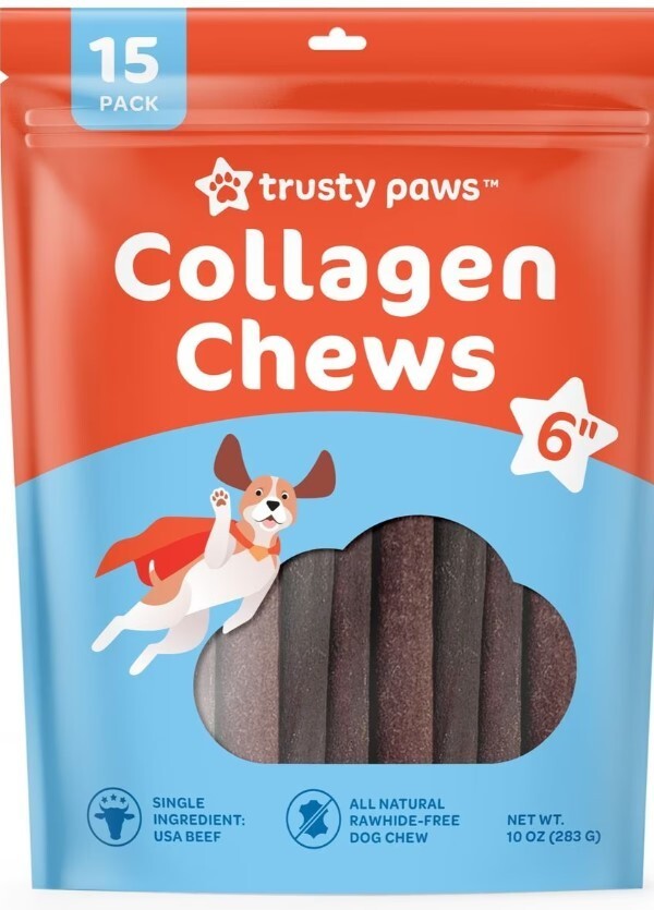Trusty Paws 100% All-Natural Beef Collagen Chews For Dogs 6" 15 Sticks ...