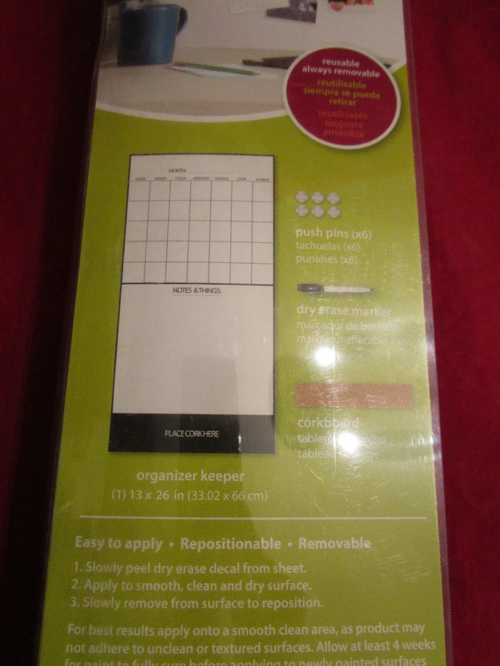 Wall Pops Dry Erase Organizer Keeper Calendar Peel Stick Move WPE2692 13 x 26 - Image 4 of 4