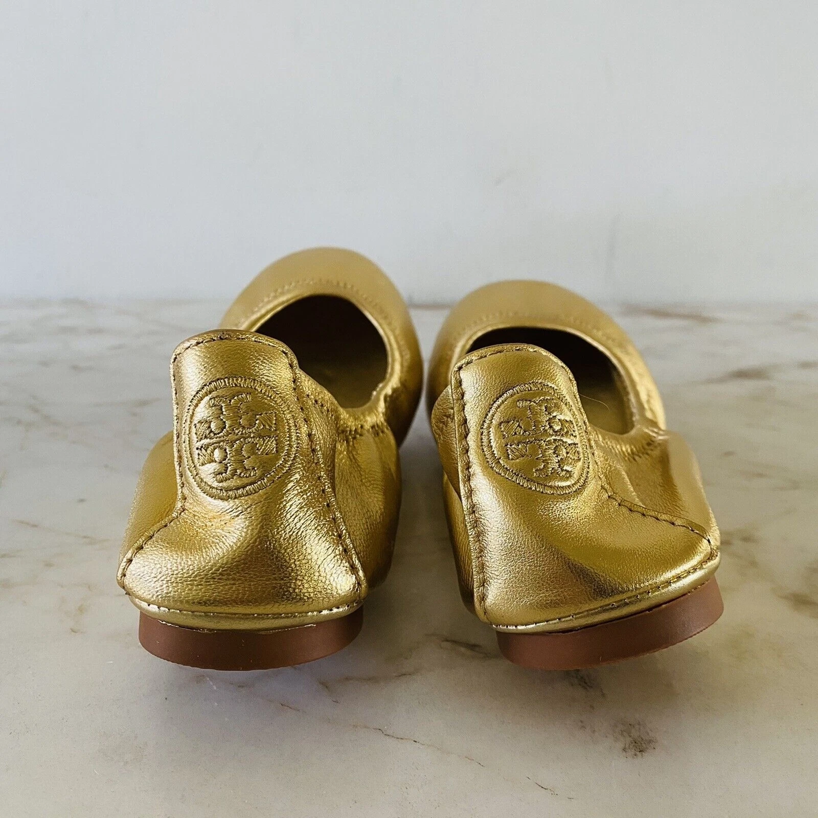 Ballerine pieghevoli TORY BURCH in pelle oro massiccio metallizzato US 6 5