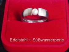 Edelstahl Ring Spannring Süßwasserperlen weiße Damen 6mm Bandring matt glanz 