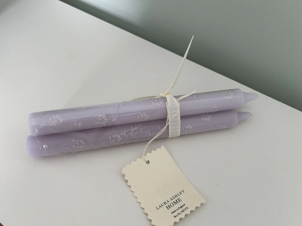 Laura Ashley Painted Foral Taper Dinner Candles, Dusty Lilac, Set of 3, NWT - Image 2 of 4