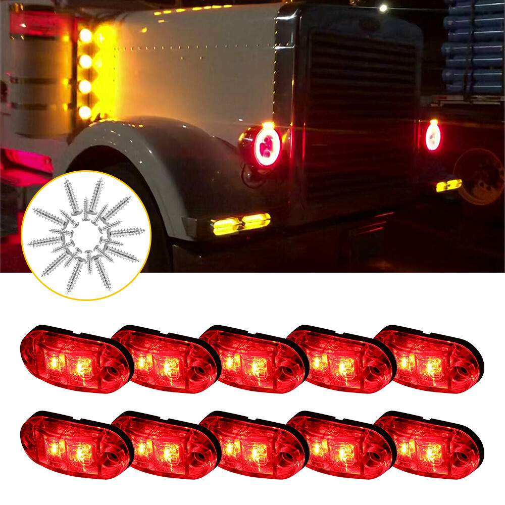 10pcs 2-LED Marker Oval Red Side Truck Trailer Lights Clearance Light Waterproof