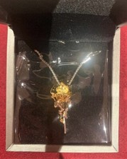 Rose Pendant Necklace 18k White Yellow Gold Plated Two Tone 19.5"  2" Gift Box