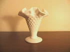 3.5” Fenton Milk Glass Hobnail Footed Vase Ruffled Edge